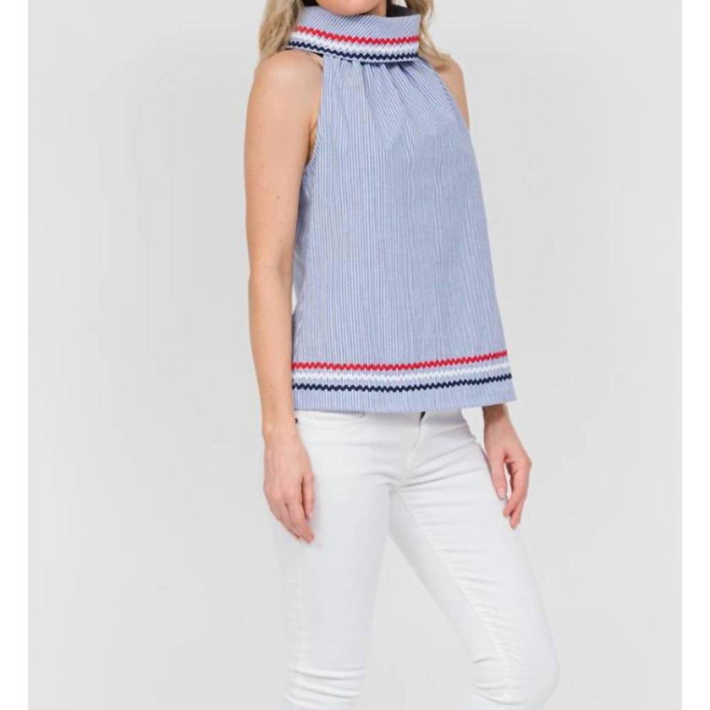 NEW SAIL TO SABLE cowl neck top in navy/white stripe